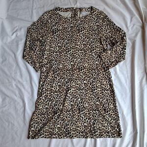 Tommy Bahama Darcy Dress Women's Sz L Cats Meow Leopard Print 3/4 Sleeve Zipper